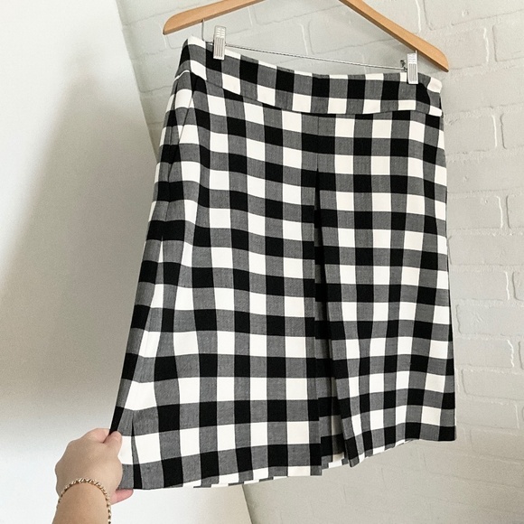 1901 Nordstrom A line skirt Gingham Black White Pockets Lined Like new Size 14 - Picture 2 of 10